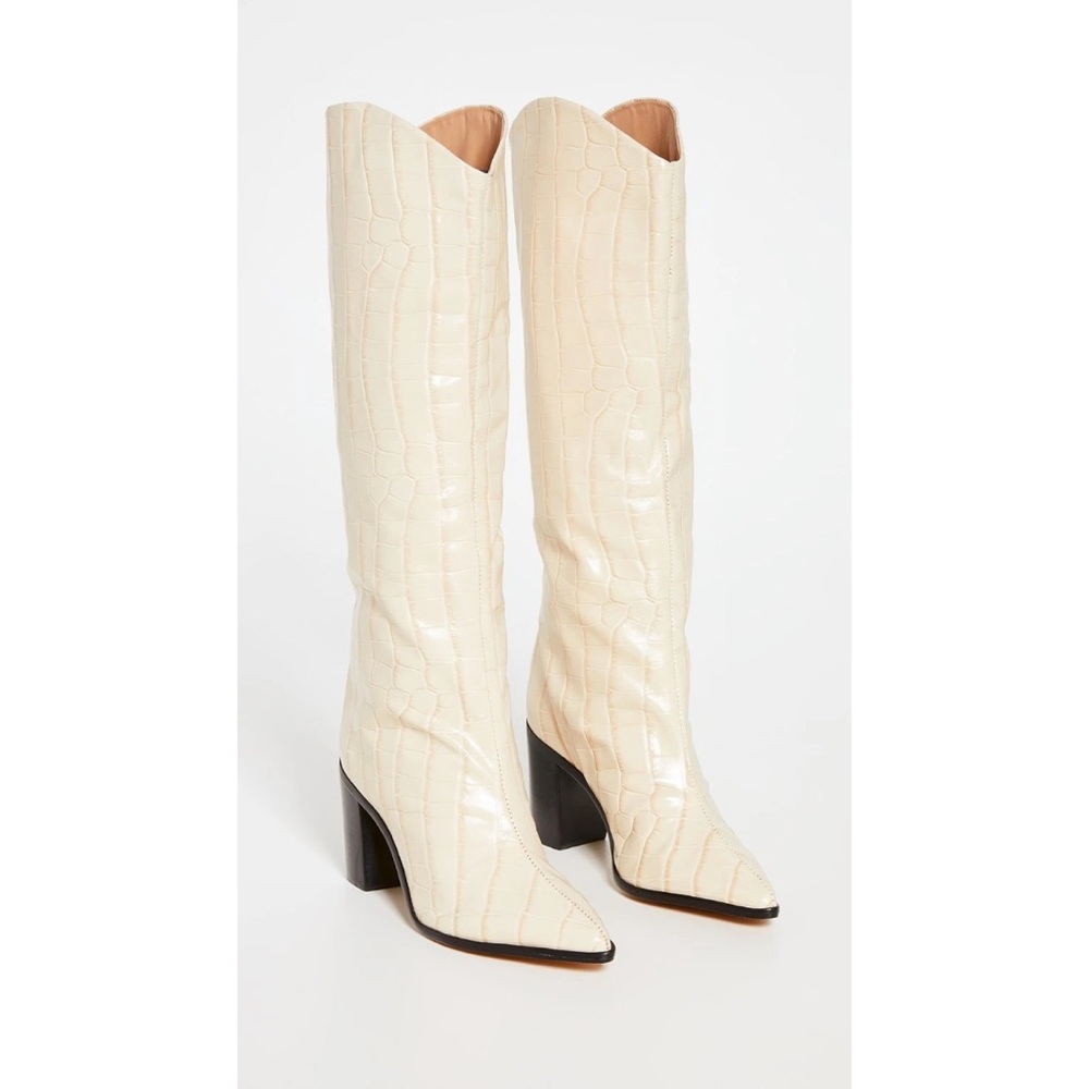 SCHUTZ Maryana Block Heel Boot Ivory Croc Embossed Leather Cowboy Knee High 6B - Picture 6 of 12